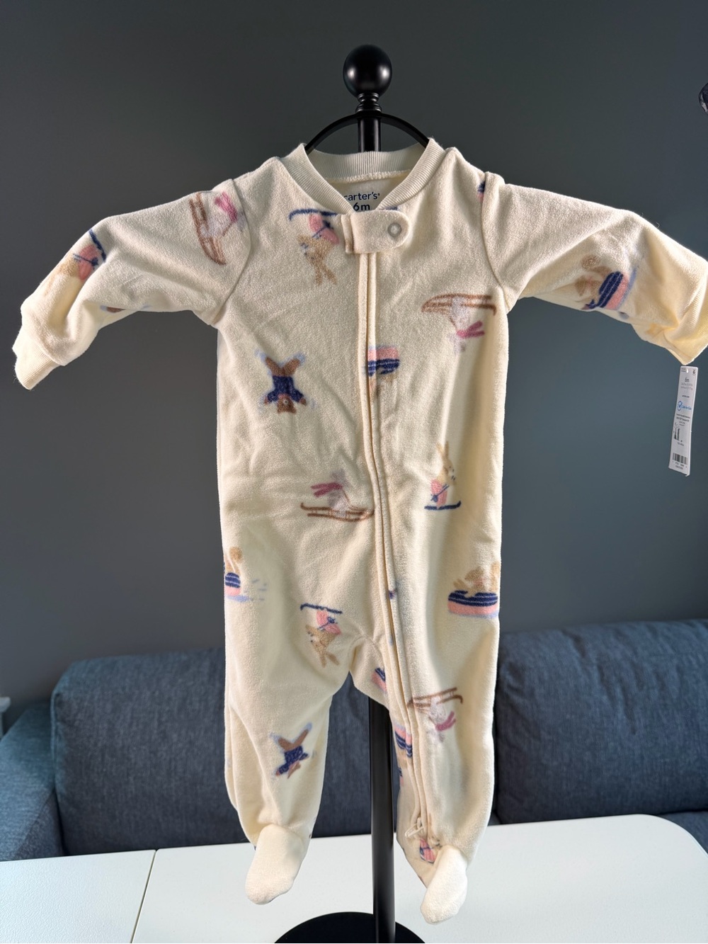 Carter’s 6M Cream Winter Animals Fleece Footed Sleeper NWT